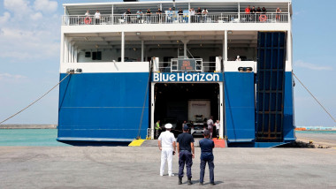The Blue Horizon ship arrives to the port of Heraklion, Crete
