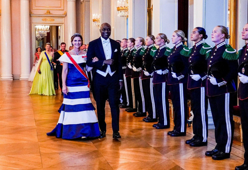 Oslo 20220617.Princess Mrtha Louise and Durek Verrett in a procession through The Great Hall before the gala dinner for Princess Ingrid Alexandra at the Palace in Oslo on Friday. Princess Ingrid Alexandra turned 18 on 21 January 2022. The celebrations wer