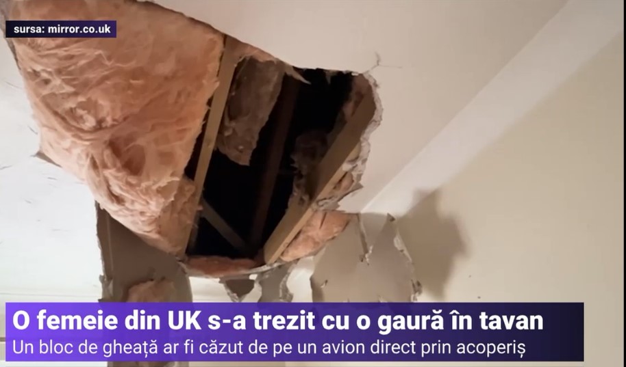 O bucată de gheață căzută de pe un avion a distrus acoperișul unei case din Marea Britanie