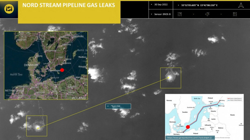 Nord Stream 1 imagine din satelit care arată scurgeri de gaze