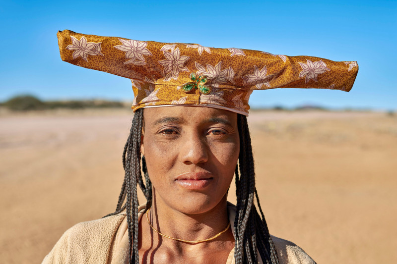 Namibia. Portrait of a woman of Herero Bantu ethnic group