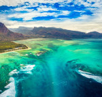 Aerial view of the underwater waterfall. Mauritius