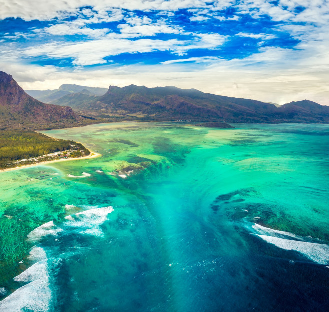 Aerial view of the underwater waterfall. Mauritius