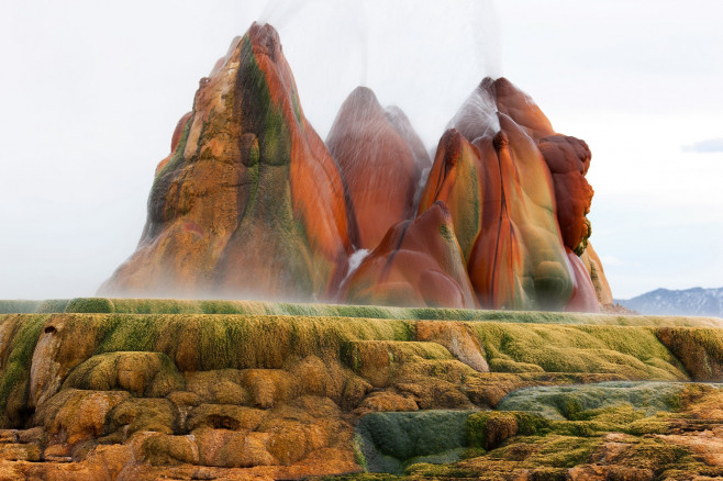 FLY GEYSER is a Geyser whose origin has been triggered accidently by men when they were drilling for geothermal resources.