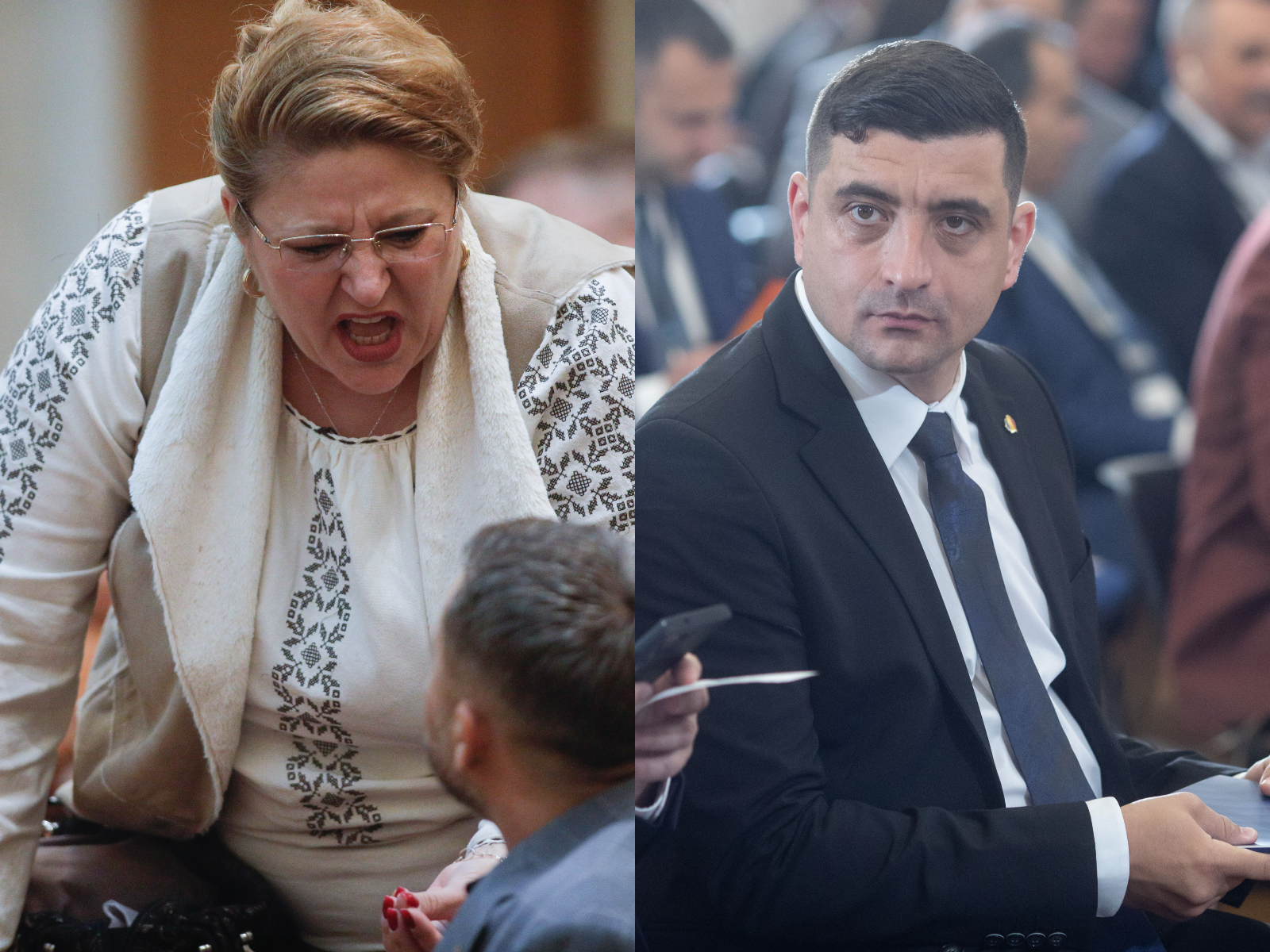 Circ în Parlament cu Șoșoacă și Simion: „Pleacă de aici, susținător de violuri”/ „Pesedisto... Du-te, pupă-l pe Ciolacu!”