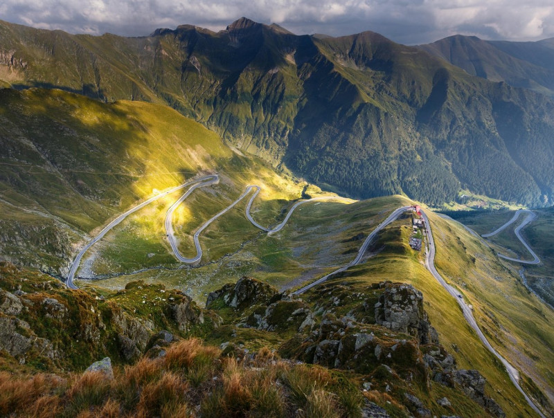 The Transfagarasan highway in Romania, winding through the mountains