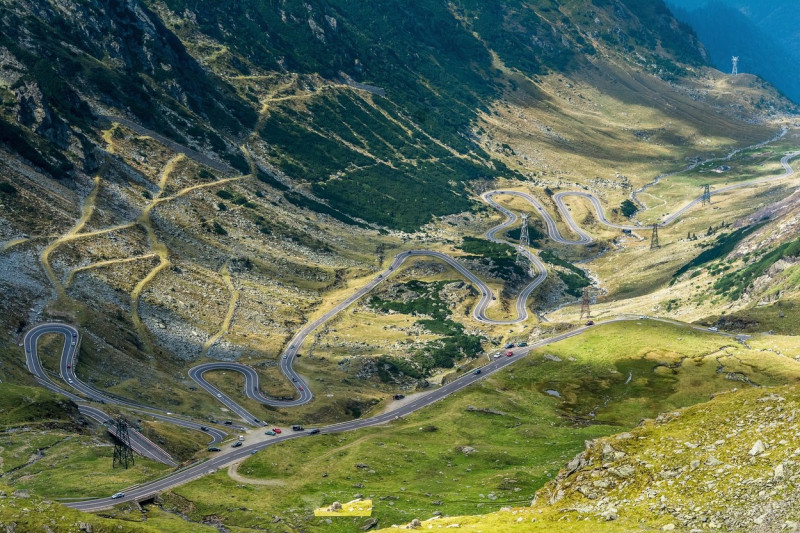 Famous Transfagarasan mountain winding road, crossing Fagaras Mountaines in Romania.
