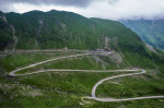 Scenic view with Transfagarasan Road (DN7C, also known as Ceau?escu's Folly) crossing the southern section of the Carpathian Mountains in Romania