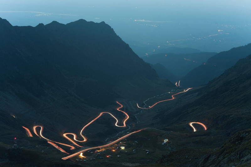 Transfagarasan mountain hisgway at night, Romania