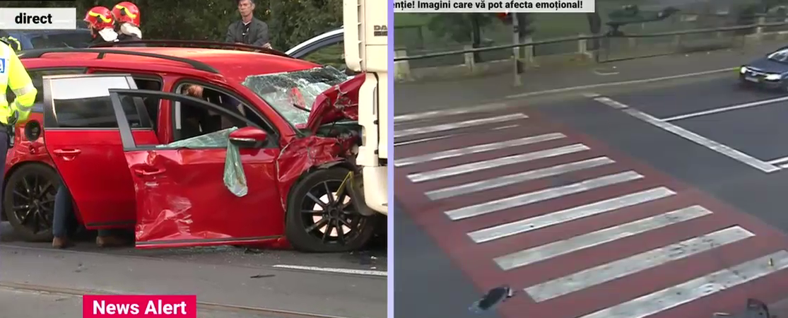 Accident grav în fața unui spital din Timișoara, între două mașini și două TIR-uri. Un bărbat de 60 de ani a murit