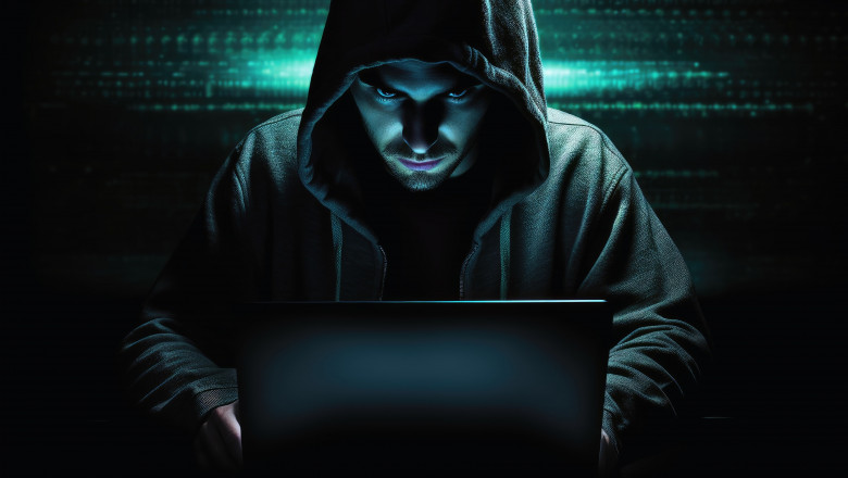 A hacker at work in a dark room.