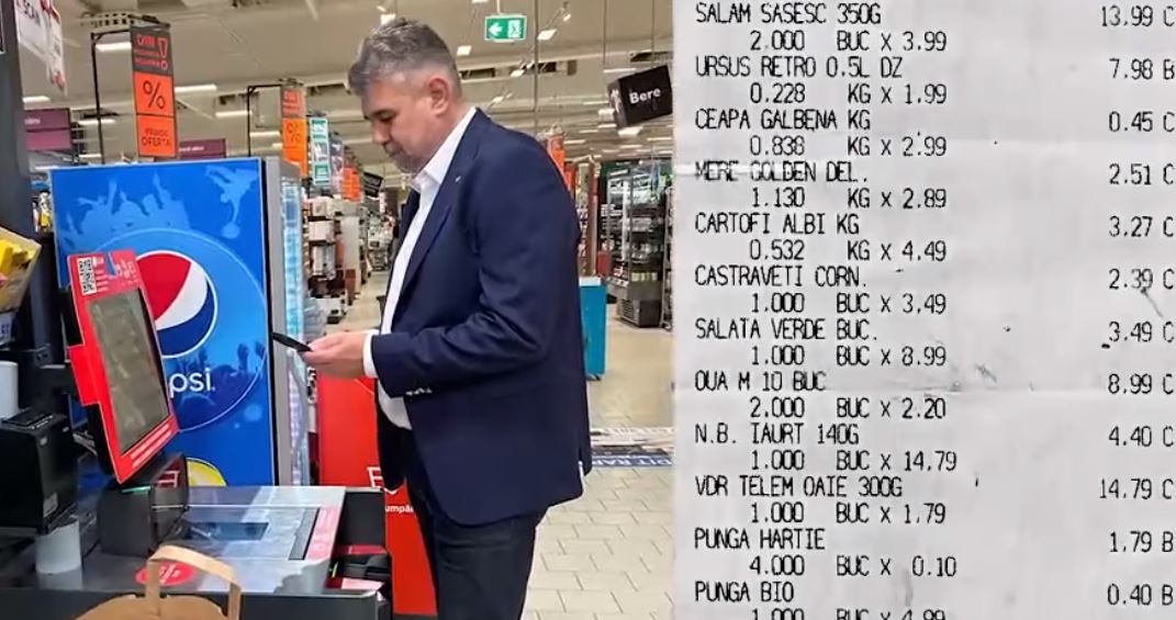 VIDEO Coşul de cumpărături al lui Marcel Ciolacu. Ce a cumpărat premierul cu aproape 100 de lei: „Am luat ce aveam nevoie”