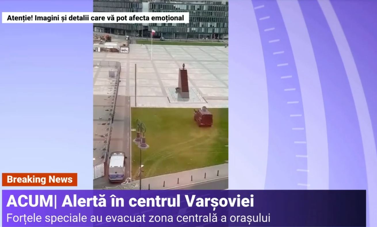 VIDEO Alertă cu bombă în centrul Varșoviei. Bărbatul care amenința că se aruncă în aer s-a predat poliției după câteva ore