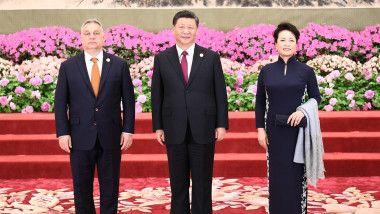 Xi, Peng and Orban pose for a photo at the BRF in Beijing, China