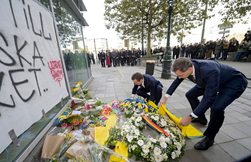 Commemoration of the victims of the attack on two Swedish supporters BRUSSELS, BELGIUM - OCTOBER 18 : Ulf Kristersson, P