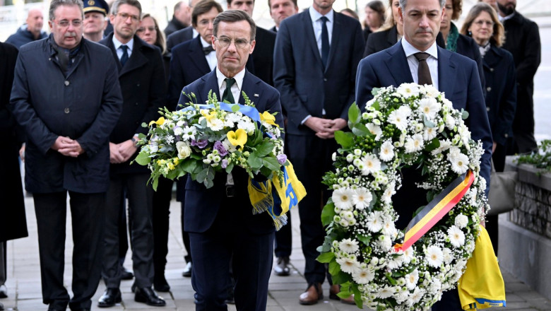 Commemoration of the victims of the attack on two Swedish supporters BRUSSELS, BELGIUM - OCTOBER 18 : Ulf Kristersson, P