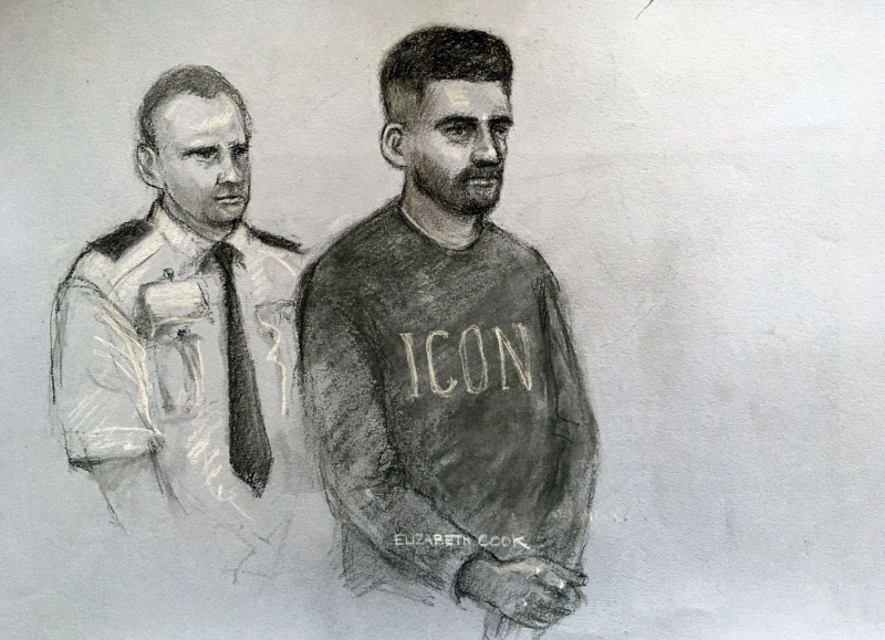 Court artist sketch by Elizabeth Cook of Iranian Hewa Rahimpur, 29 who was living in Ilford, appearing in the dock at Westminster Magistrates' Court, central London, as proceedings begin for his extradition to Belgium "where he is suspected of being a lea
