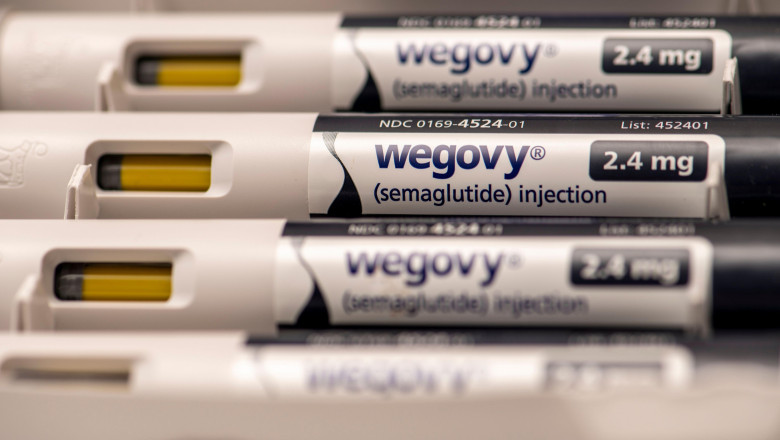 Still life of Wegovy an injectable prescription weight loss medicine that has helped people with obesity. It should be used with a weight loss plan an