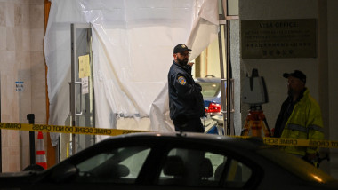 crime scene which a suspect rammed into the San Francisco Chinese Consulate and shot by police and died in San Francisco