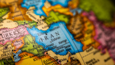 This stock image shows a close-up of Iran, a country in Map