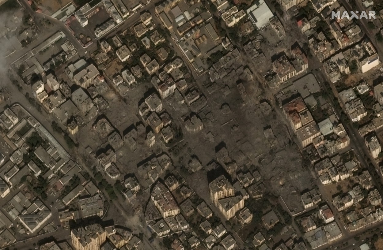 „Totul a fost distrus”. Imagini din satelit cu ruinele din Fâșia Gaza. Sute de clădiri au fost transformate în praf și cenușă