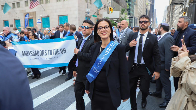 Public Diplomacy Minister Galit Distel Atbaryan during Celebrate 75th Israel Parade: "Reviewing The Hope."