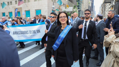 Public Diplomacy Minister Galit Distel Atbaryan during Celebrate 75th Israel Parade: "Reviewing The Hope."