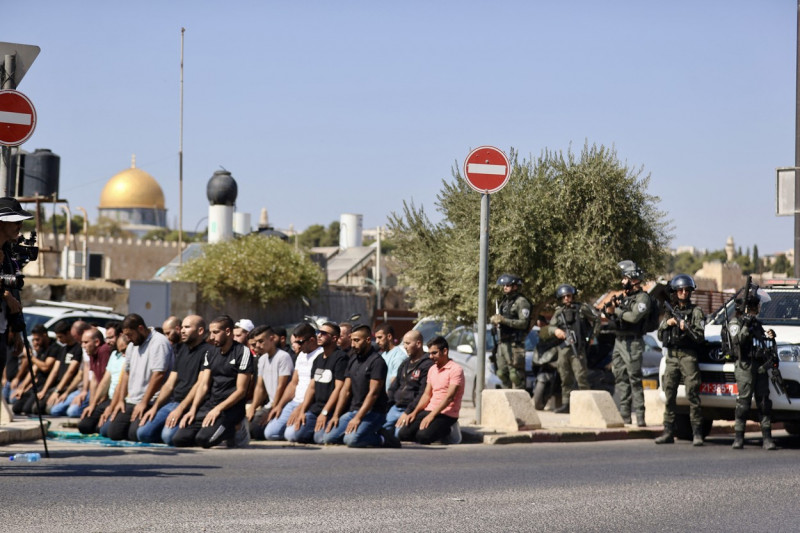 Israeli forces prevent Muslims from entering the Al-Aqsa Mosque in Old City of East Jerusalem