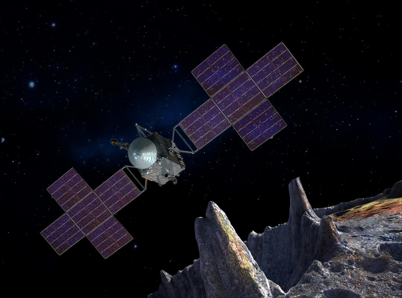 Artist's Concept of Psyche Spacecraft with Five-Panel ArrayThis artist's-concept illustration depicts the spacecraft of NASA's Psyche mission near the mission's target, the metal asteroid Psyche. The artwork was created in May 2017 to show the five-pane