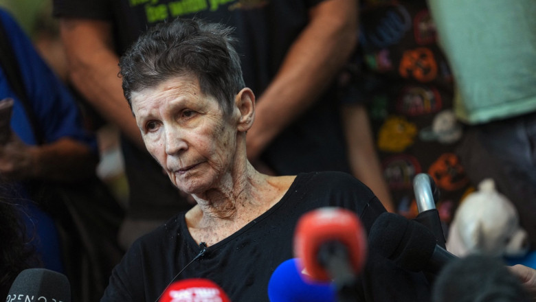 Israeli Yocheved Lifshitz, 85, holds a press conference in Tel Aviv