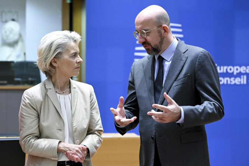 Belgium, Brussels: EU Council. European Commission President Ursula von der Leyen and the President of the European Council Charles Michel