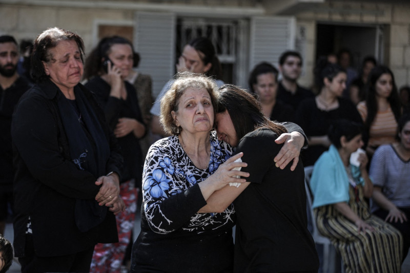Funeral ceremony for Palestinians killed in Israeli attack on Saint Porphyrius Church in Gaza