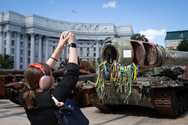 Destroyed tanks in Kyiv, Russian - 28 Jul 2023