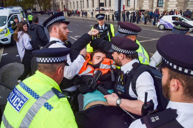 Police arrest dozens of Just Stop Oil activists in Westminster, London, UK - 30 Oct 2023