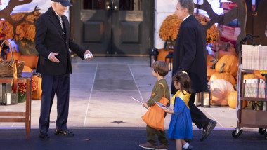 President Joe Biden and first lady Dr. Jill Biden welcome Trick-or-Treaters to the White House