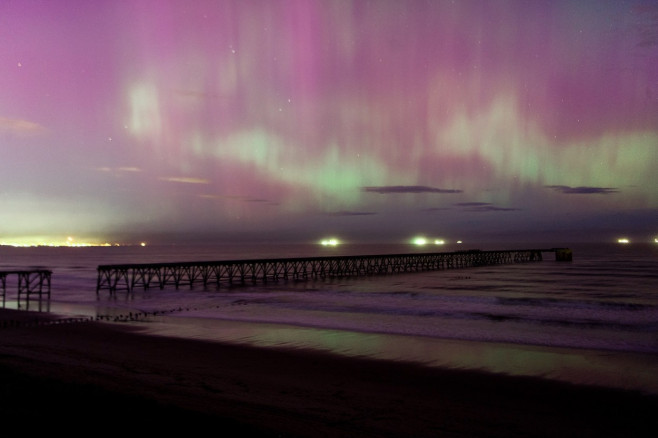 The Northern Lights Aurora Borealis puts on a spectacular display of natural spectacle in the skies above Hartlepool this evening