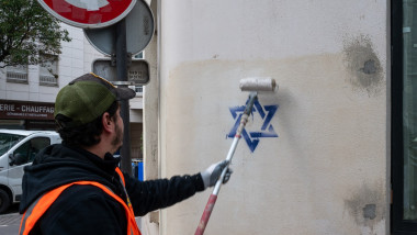 Stars of David, symbol of the Jewish religion and the State of Israel, tagged on several buildings in the capital