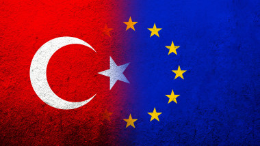 Flag of the European Union with National flag of Turkey. Grunge background