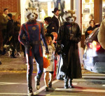 Bradley Cooper and Irina Shayk take their daughter trick or treating dressed as the Rocket from his movie Guardians of the galaxy