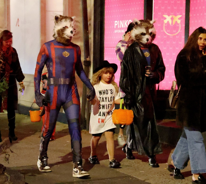 Bradley Cooper and Irina Shayk go trick-or-treating with their daughter Lea in Guardians of the Galaxy-themed costumes