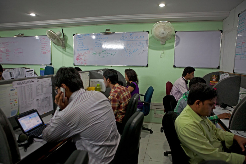 inside an Indian call-centre office,