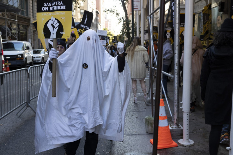 SAG-AFTRA Picket Line At Netflix/Warner Bros. Discovery on Halloween