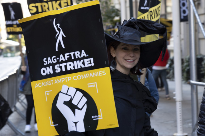 SAG-AFTRA Picket Line At Netflix/Warner Bros. Discovery on Halloween