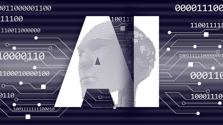 AI or Artificial Intelligence - abstract 3D robotic head on AI letters and futuristic digital technology background