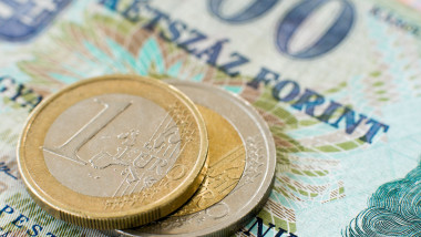 Monede de euro puse peste bancnote în forinți