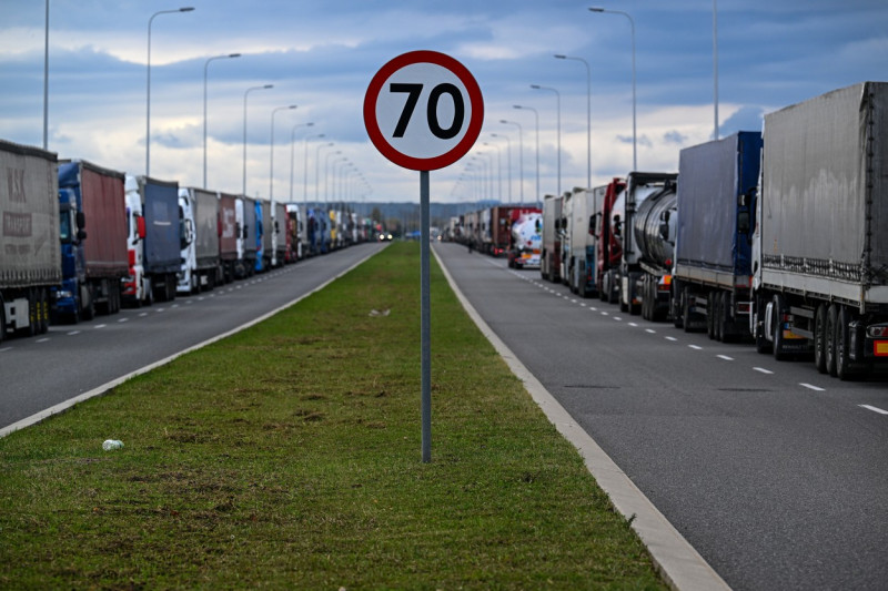 Queue of trucks to the border with Ukraine