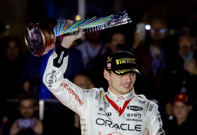 LAS VEGAS - Max Verstappen (Red Bull Racing) cheers after winning the Las Vegas Formula 1 Grand Prix at the Las Vegas Strip Circuit in Nevada. ANP SEM VAN DER WAL