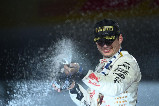 podium VERSTAPPEN Max (ned), Red Bull Racing RB19, portrait during the 2023 Formula 1 Heineken Silver Las Vegas Grand Prix, 21th round of the 2023 Formula One World Championship from November 17 to 19, 2023 on the Las Vegas Strip Circuit, in Las Vegas, US