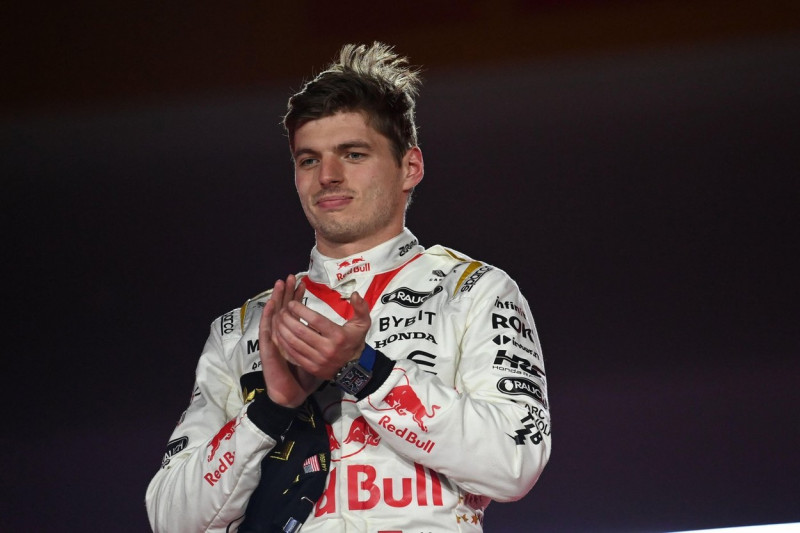 podium VERSTAPPEN Max (ned), Red Bull Racing RB19, portrait during the 2023 Formula 1 Heineken Silver Las Vegas Grand Prix, 21th round of the 2023 Formula One World Championship from November 17 to 19, 2023 on the Las Vegas Strip Circuit, in Las Vegas, US