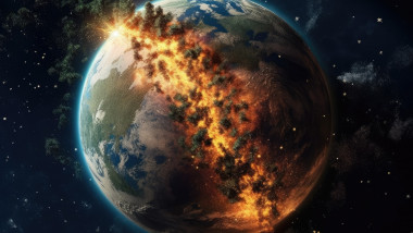 Ilustrație cu Pământul în flăcări